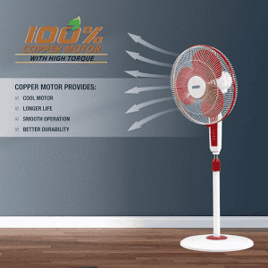 USHA Maxx Air Pedestal Fan | 400 mm | Red & White