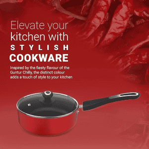 ‎Preethi | Dura Collection Non Stick Milk Pan | 16 cm | Glass Lid | Gas | Induction Compatible | Non Stick Effect | 5 star | Chilly Red