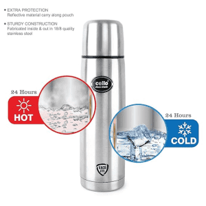 Cello Easy Style Double Walled Flask with Thermal Jacket | Hot and Cold | 750ml | Stainless Steel | Silver