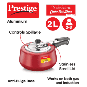 Prestige Nakshatra Cute Duo Svachh Aluminium Inner Lid Pressure Cooker |  2 L | Red | ‎10764