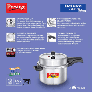 Prestige Svachh Deluxe Alpha  Outer Lid Induction Pressure Cooker | 8 L | Stainless Steel | Silver | 20253
