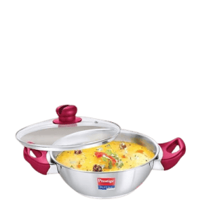 Prestige Platina Popular Stainless Steel Kadai | 260 mm | Toughened Glass lid | Silver | 36887