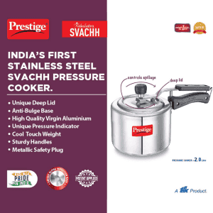 Prestige Nakshatra Svachh Inner Lid Pressure Cooker | 2 L | Aluminium | 10729