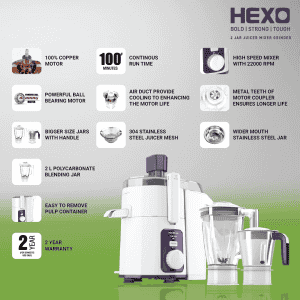 Havells Hexo Juicer Mixer Grinder | 1000 W |  2 Jars | White & Purple