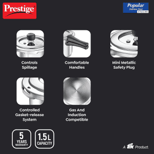 Prestige Popular Svachh Outer Lid Induction Bottom Pressure Cooker | 1.5 L | Stainless Steel | Silver | 20192