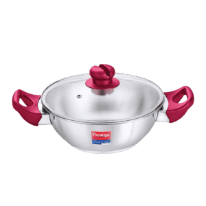 Prestige Platina Popular Stainless Steel Kadai | 260 mm | Toughened Glass lid | Silver | 36887