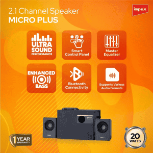 Impex Micro Plus Bluetooth Speaker | 2.1 Channel Multimedia Speaker System | 20 W | Remote Function | Black