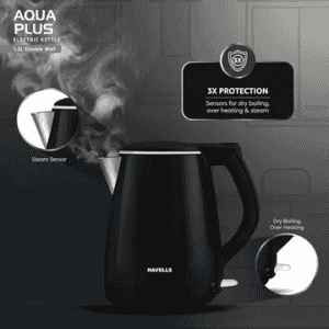Havells Aqua Plus Electric Kettle | 1500 W | 1.2 L | Black