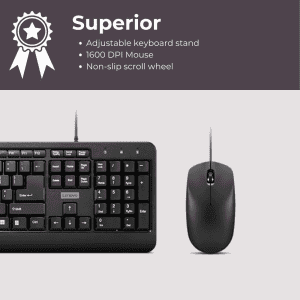 Lenovo 160 wired keyboard mouse combo | Waterproof Exoskeleton | Black