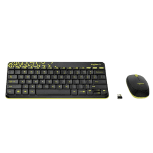 Logitech Nano Wireless USB Keyboard Mouse Combo  | Black and Chartreuse Yellow | MK240