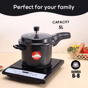 Wonderchef Taurus Hard Anodized Outer Lid Pressure Cooker | 5L | SS Lid | Black