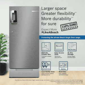 Bosch Direct Cool Single Door Refrigerator | 207L | Base Stand with Drawer | Fine Steel | CST20S25PI