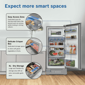 Bosch Direct Cool Single Door Refrigerator | 207L | Base Stand with Drawer | Fine Steel | CST20S25PI