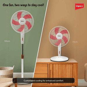 Impex Impulse Table pedestal 2 in 1 convertible fan | 400 mm | Red and White