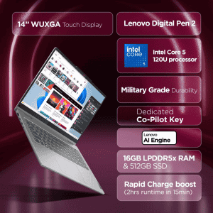 Lenovo IdeaPad 5 2 in 1 Laptop | Intel Core 5 120U | 16 GB | 512 GB | Luna Grey | 83DT004SIN