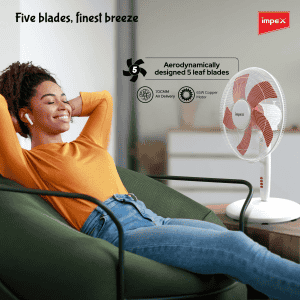 Impex Impulse Table pedestal 2 in 1 convertible fan | 400 mm | Red and White