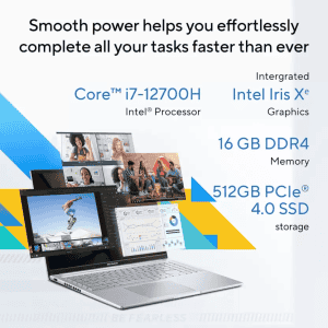 ASUS Vivobook 16 Laptop | Intel Core i7 12th Gen 12700H | 16 GB | 512 GB SSD | 16 Inch | Transparent Silver | X1605ZAC-MB741WS
