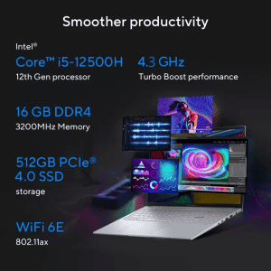 ASUS Vivobook 16X Gaming Laptop |  Intel Core i5 12th Gen 12500H | 16 GB | 512 GB SSD | 4 GB Graphics | NVIDIA GeForce RTX 3050 | 16 Inch |  Cool Silver | K3605ZC-RP587WS