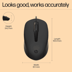 HP 150 Wired Mouse | 1600 DPI Optical Tracking | Black