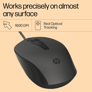 HP 150 Wired Mouse | 1600 DPI Optical Tracking | Black