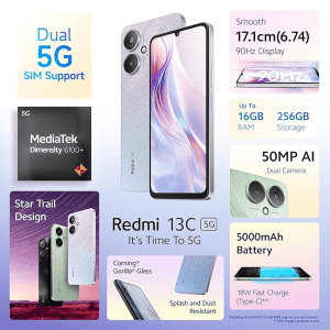 REDMI 13C 5G | 6GB | 128GB | Startrail Silver