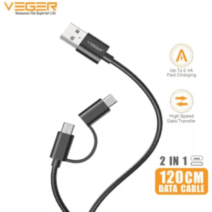 Veger 2 IN 1 USB Type C Cable | Black | VG12X