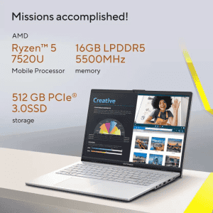 ASUS Vivobook GO 15 Laptop | AMD Ryzen 5 Quad Core 7520U | 16 GB | 512 GB  | Silver | E1504FA-LK541WS