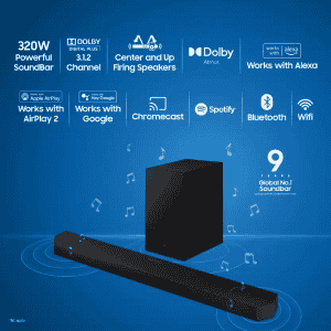 Samsung Q-Symphony with Upfiring Speakers & wireless subwoofer | 320W  | Black | HW-Q700C