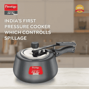 Prestige Nakshatra Cute Pressure Cooker | 3 L | Duo Svachh Hard Anodised Spillage Control | Black