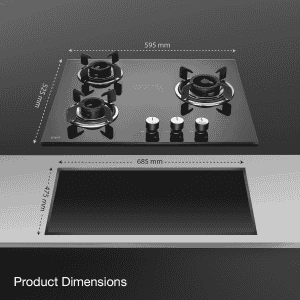 Kaff CRH 603 Built In Hob Dual Flame Auto Electric Ignition Glass Top | 3 Burner | Black