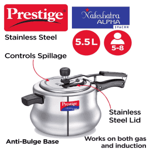 Prestige Nakshatra Alpha Svachh Handi Pressure cooker | 5.5 L | Silver | 20258