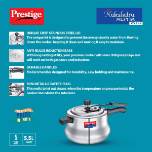 Prestige Nakshatra Alpha Svachh Handi Pressure cooker | 5.5 L | Silver | 20258