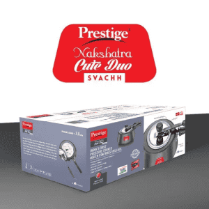 Prestige Nakshatra Cute Pressure Cooker | 3 L | Duo Svachh Hard Anodised Spillage Control | Black