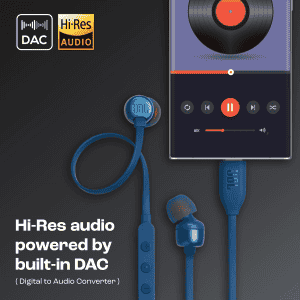 JBL Tune 310C Wired Hi Res In Ear Earphones | 3 Button EQ | Blue | JBLT310CBLU