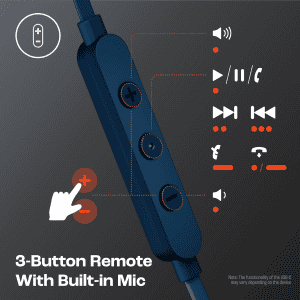 JBL Tune 310C Wired Hi Res In Ear Earphones | 3 Button EQ | Blue | JBLT310CBLU