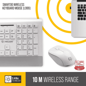 Lapcare Smartoo Wireless Multimedia Combo Keyboard Mouse | 1200dpi | White & Silver