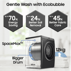 Samsung Fully Automatic Front Load Washing Machine | 12 kg | 5 Star | Black | WW12DB7B24GBTL