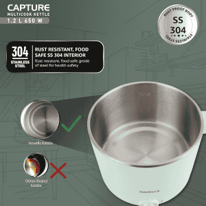 Havells Capture Multi Cook Electric Kettle | 1.2 L | 650 W | Green