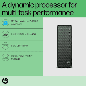 HP Slim Desktop | Intel Core i5 12400 | 8 GB  | 512 GB SSD |  UHD Graphics 730 |  Dark Black |  S01-PF2123IN