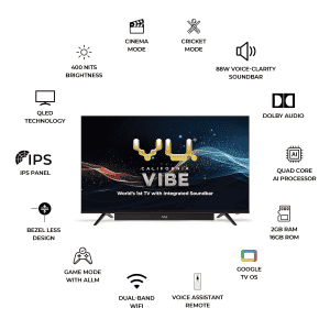 Vu Vibe Series QLED Smart Google TV | 55 inch | 400 Nits Brightness | 55VIBE24