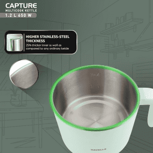 Havells Capture Multi Cook Electric Kettle | 1.2 L | 650 W | Green