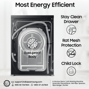 Samsung Fully Automatic Front Load Washing Machine | 12 kg | 5 Star | Black | WW12DB7B24GBTL