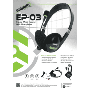 Salpido Stereo wired headset with Microphone | Black | Ep-03