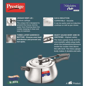 Prestige Nakshatra Inner Lid Induction Bottom Pressure Cooker |  5 L | Stainless Steel | Silver | 20149