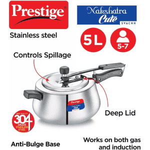 Prestige Nakshatra Inner Lid Induction Bottom Pressure Cooker |  5 L | Stainless Steel | Silver | 20149