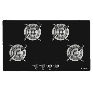 Faber Ultima Plus AI Toughened Glass Automatic Electric Hob | 4 Burner | Premium Quality Knob | Black | HT904 CRS BR CI
