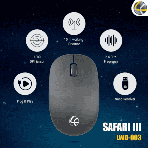 Lapcare Safari III Wireless Mouse | Black | LWM-003