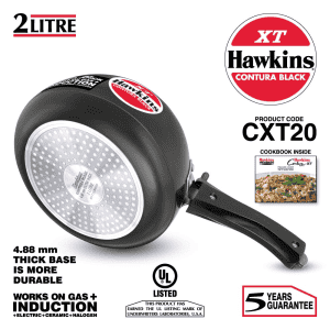 Hawkins Contura Black XT Pressure Cooker | 2 L | Hard Anodised Inner Lid Cooker | Black | CXT20