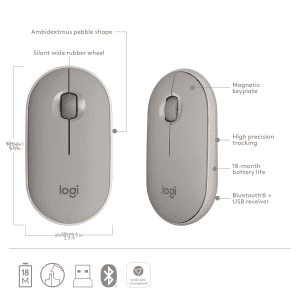 Logitech Pebble Wireless Mouse | Bluetooth | 2.4 GHz | Sand