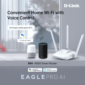 D Link R04 N300 Eagle Pro AI Router | Advance Parental Control with Voice Control Assistant | White